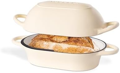Cream rectangular enameled bread loaf pot