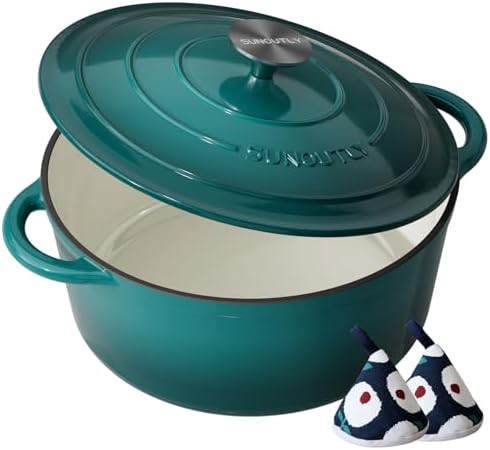 Bottle green 6 quart enameled cast iron pot
