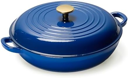 blue enamel cast iron skillet pot 3.4qt