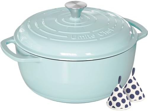 Blue enameled six quart heavy duty pot