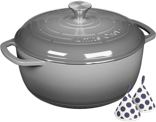 Gray enameled six quart dual handle pot