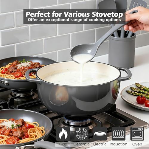 Gray enameled six quart dual handle pot — photo 5
