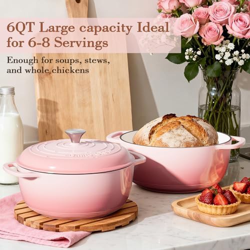 Pink enameled six quart pot with gloves — photo 5