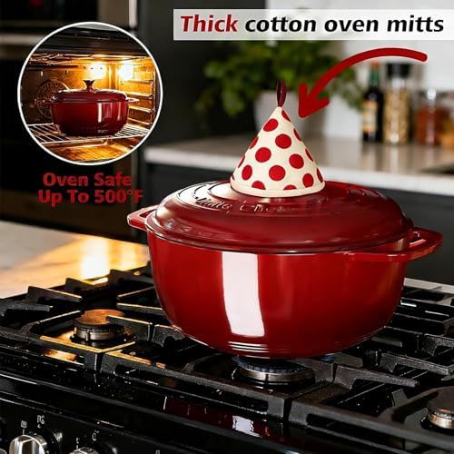 Red enameled six quart pot with gloves — photo 5