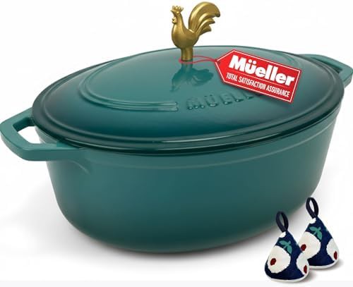 Emerald oval dutch oven with rooster knob