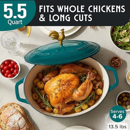 Emerald oval dutch oven with rooster knob — photo 3