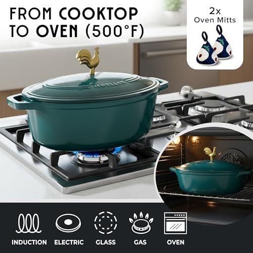 Emerald oval dutch oven with rooster knob — photo 4