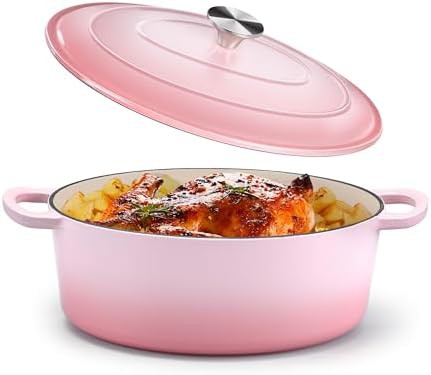 Pink oval enameled cast iron 5 quart