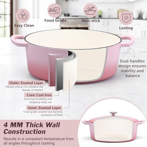 Pink oval enameled cast iron 5 quart — photo 5