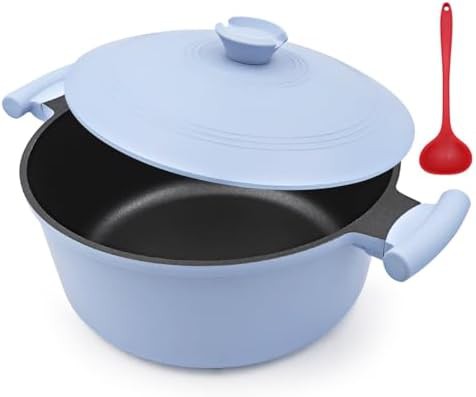 Blue nonstick cast aluminum seven quart pot