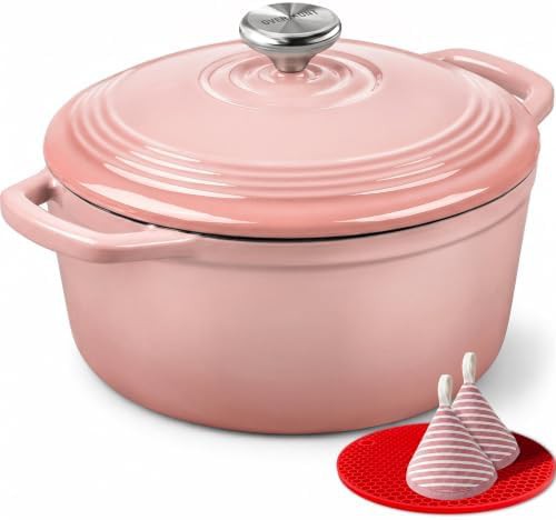 Pink enameled five quart artisan pot