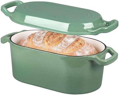 Sage green oval enamel bread pan 4 qt