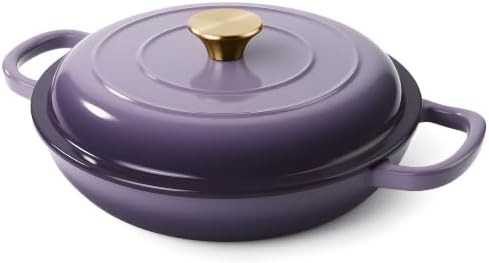 Purple shallow enameled cast iron braiser