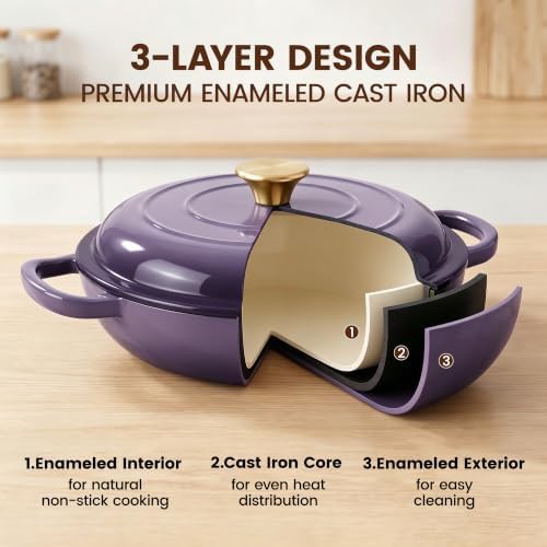 Purple shallow enameled cast iron braiser — photo 5