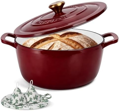 Red enameled cast iron dutch oven 5 quart