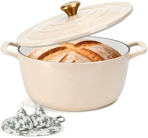 Cream stew enameled cast iron dutch oven 5qt