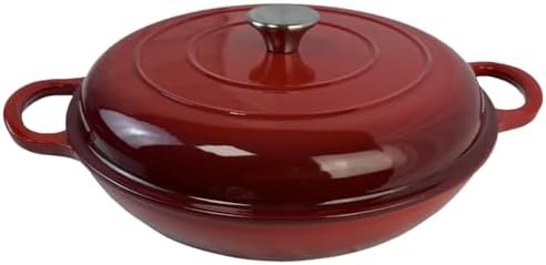 Red enameled cast iron braiser pan