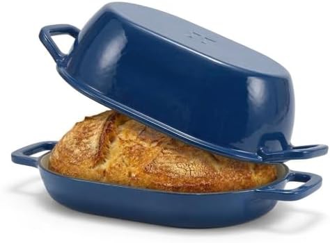 Teal oval enameled bread baking pot