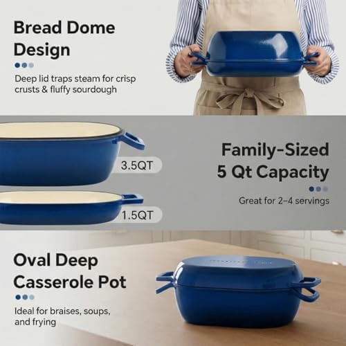 Teal oval enameled bread baking pot — photo 3