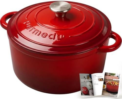 Red enameled artisan bread baking pot
