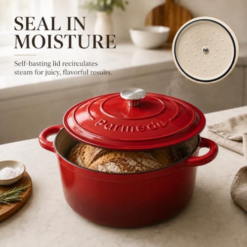 Red enameled artisan bread baking pot — photo 3