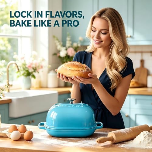 Teal enameled oval bread baking pot — photo 4
