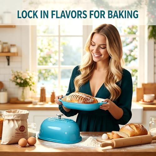 Teal enameled oval bread baking pot — photo 5