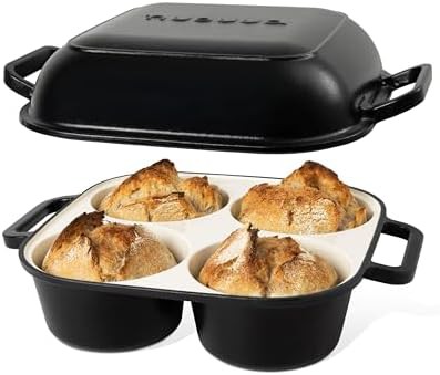 Black cast iron four loaf bread pot