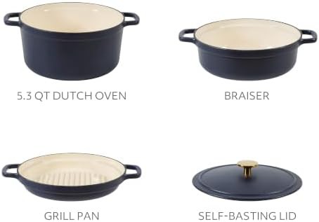 Navy blue stackable enameled cookware set — photo 3