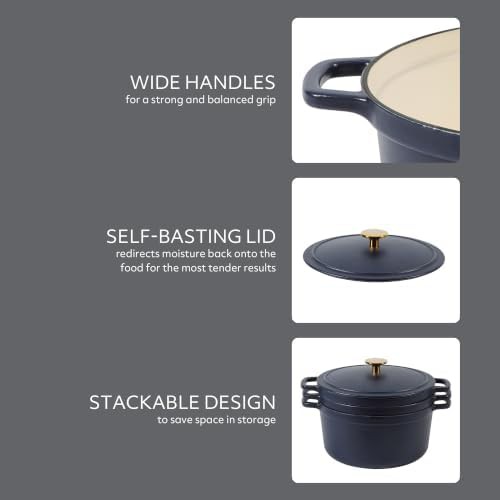 Navy blue stackable enameled cookware set — photo 5
