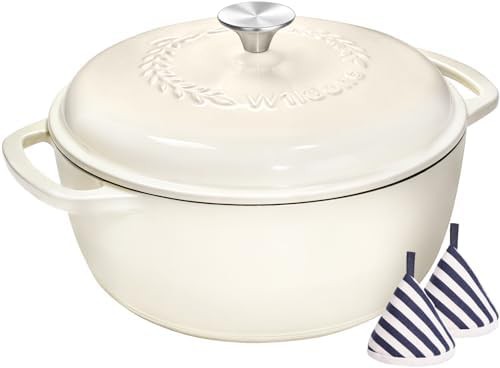 Cream white enameled cast iron six quart pot