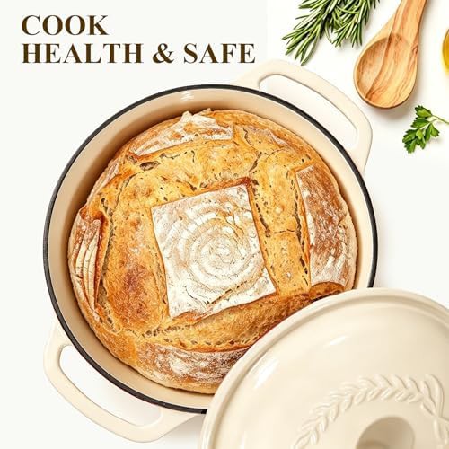 Cream white enameled cast iron six quart pot — photo 3