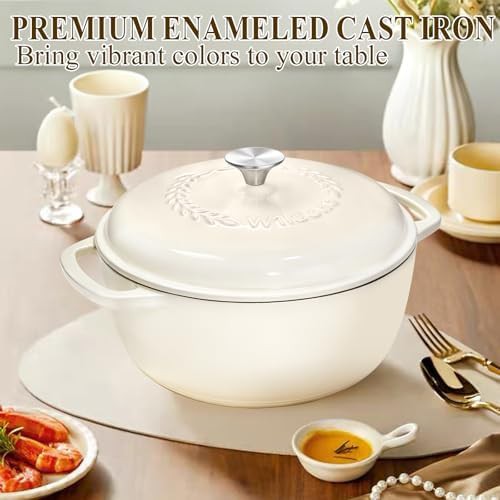 Cream white enameled cast iron six quart pot — photo 5