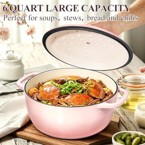 Pink enameled cast iron six quart pot — photo 4