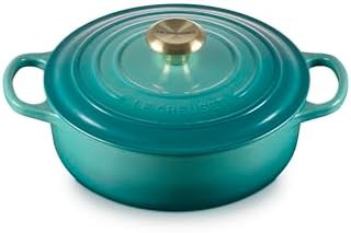 Riviera blue wide round enameled cast iron oven