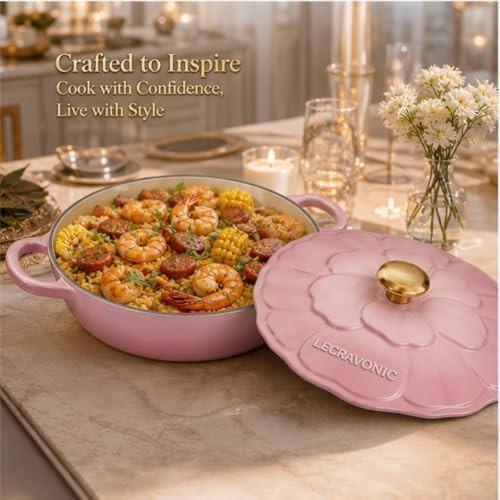 Pink petal shaped enameled cast iron braiser — photo 3
