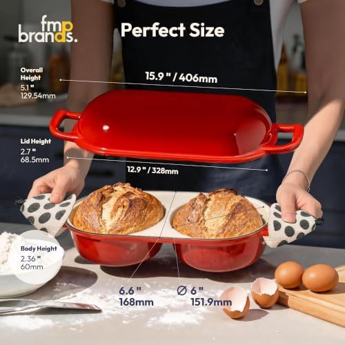 Red enameled bread pan with baking kit — photo 3