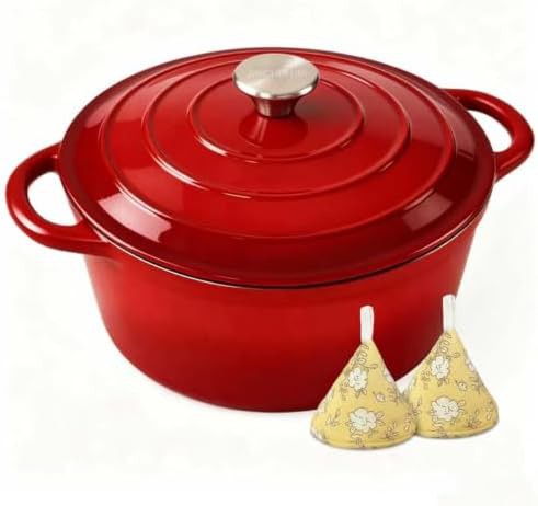Red non stick enameled cast iron dutch oven