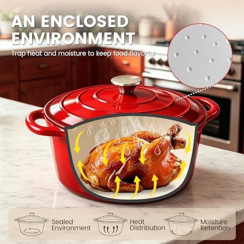 Red non stick enameled cast iron dutch oven — photo 3