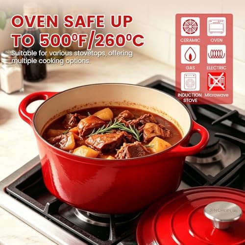 Red non stick enameled cast iron dutch oven — photo 5