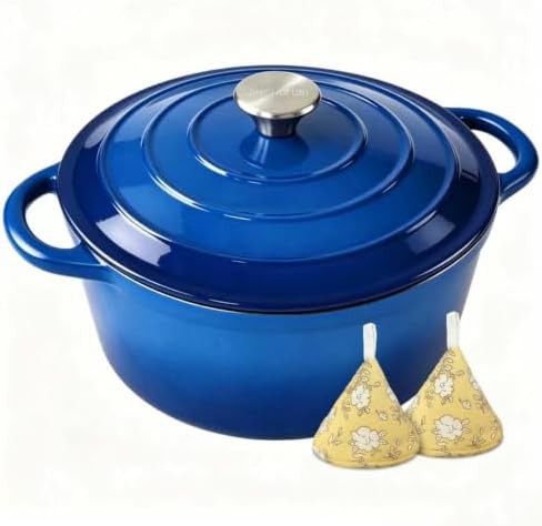 Navy blue enameled cast iron dutch oven 5qt