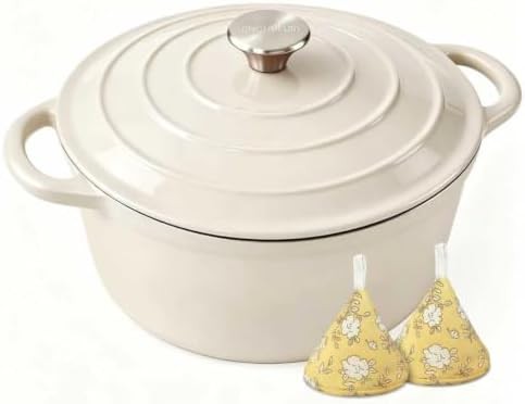 Cream enameled cast iron dutch oven 5qt