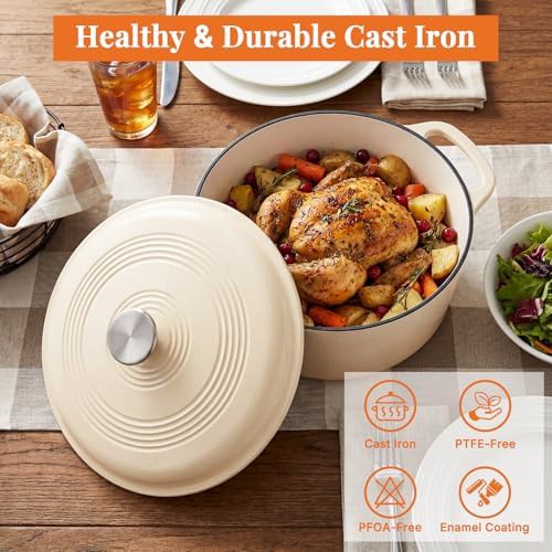 Beige enameled cast iron 6 quart pot — photo 2
