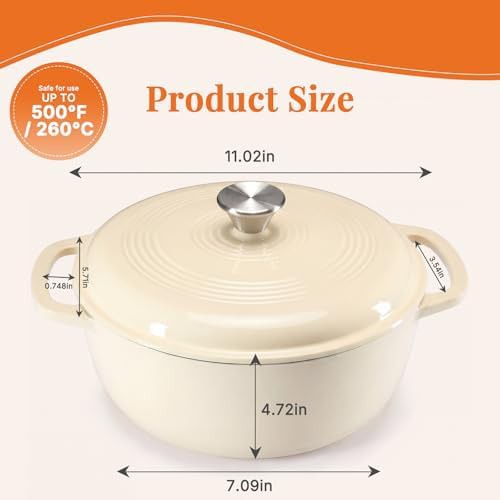 Beige enameled cast iron 6 quart pot — photo 3