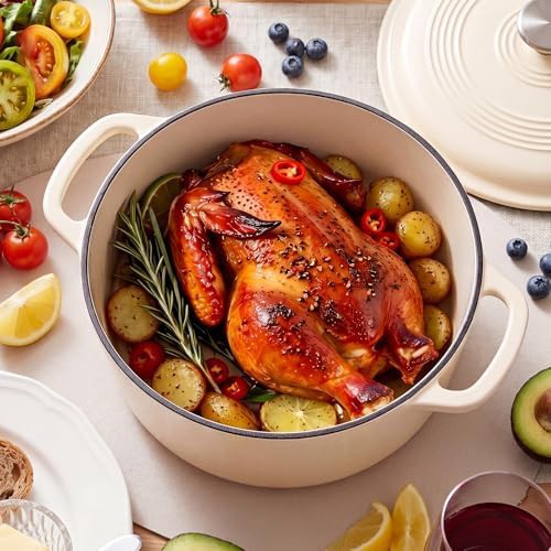 Beige enameled cast iron 6 quart pot — photo 4