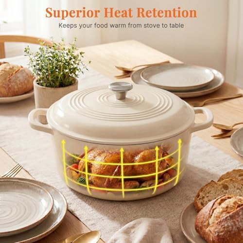 Beige enameled cast iron 6 quart pot — photo 5