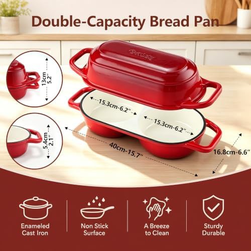 Red mini double round bread pan — photo 2