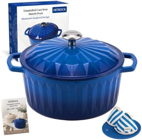 Blue diamond design enameled cast iron pot