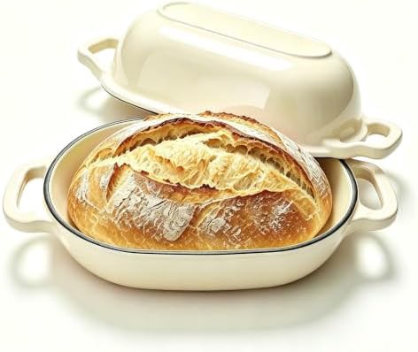 White oval cast iron bread baking pan