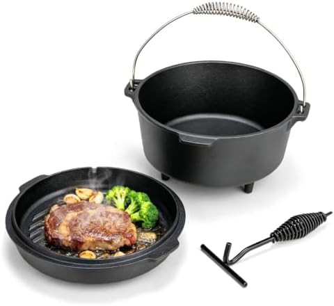 Camping cast iron pot with skillet lid